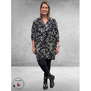 KAFFE CURVE Tuniek/Blouse Sonna Zwart/Wit